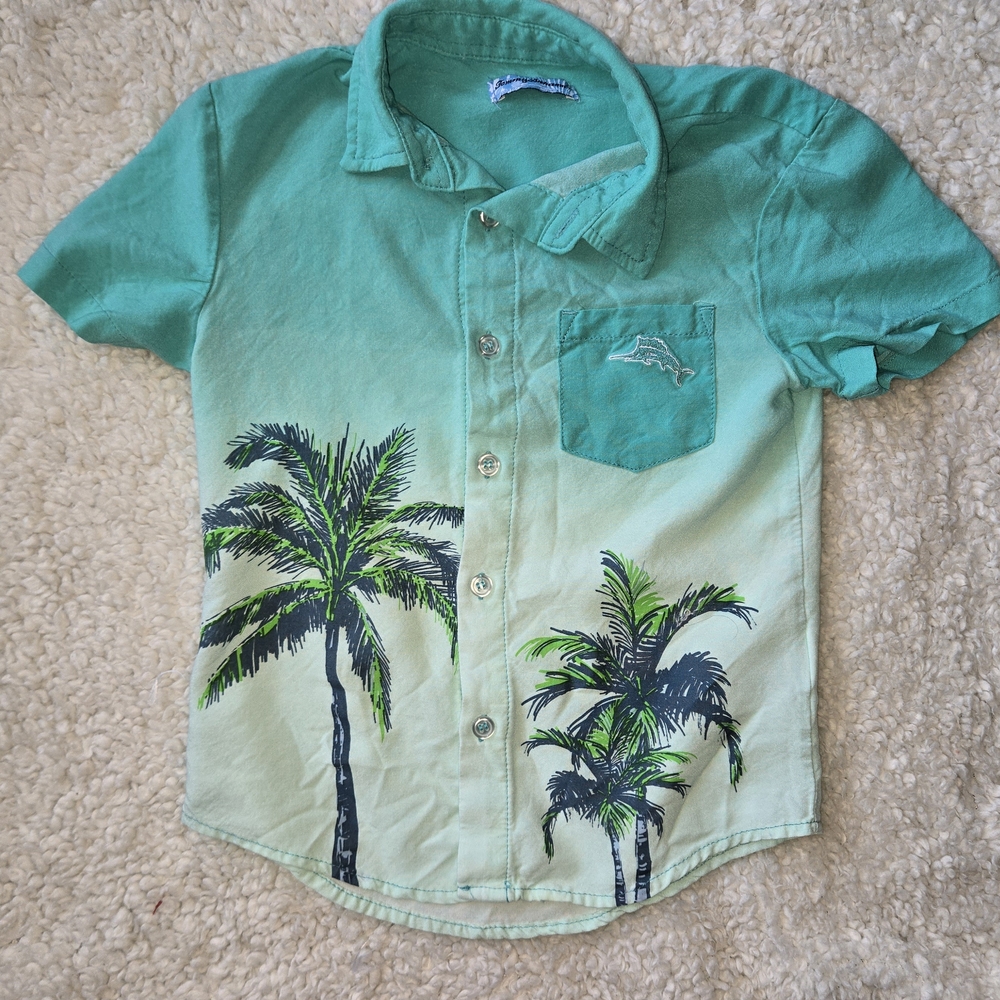 Tommy Bahama Boys Kids Green Palm Tree Button Up Shirt Hawaiian Shirt 4t
